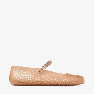 Ballerine Jelly Light Toffee con decorazioni in cristallo