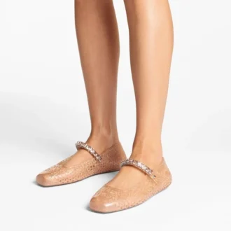 Ballerine Jelly Light Toffee con decorazioni in cristallo