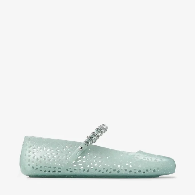 Ballerine Jelly Light Verde con decorazioni in cristallo Ballerine Jelly Light Verde con decorazioni in cristallo