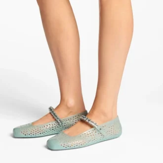 Ballerine Jelly Light Verde con decorazioni in cristallo