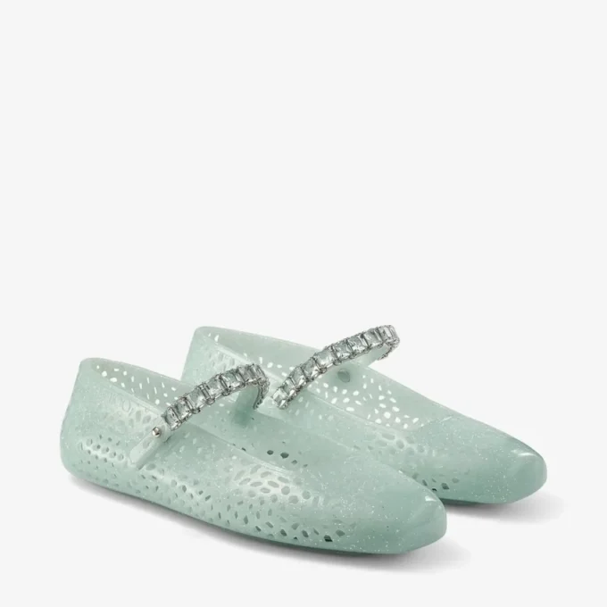 Ballerine Jelly Light Verde con decorazioni in cristallo Ballerine Jelly Light Verde con decorazioni in cristallo