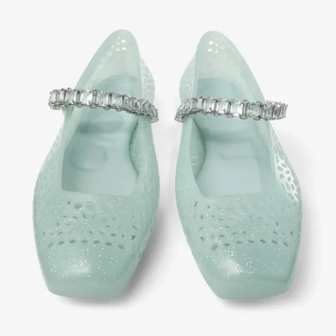 Ballerine Jelly Light Verde con decorazioni in cristallo Ballerine Jelly Light Verde con decorazioni in cristallo