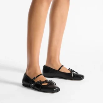 Ballerine Loli in nappa nera lucida con fiocchi in morbida pelle