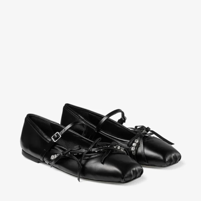 Ballerine Loli in nappa nera lucida con fiocchi in morbida pelle Ballerine Loli in nappa nera lucida con fiocchi in morbida pelle