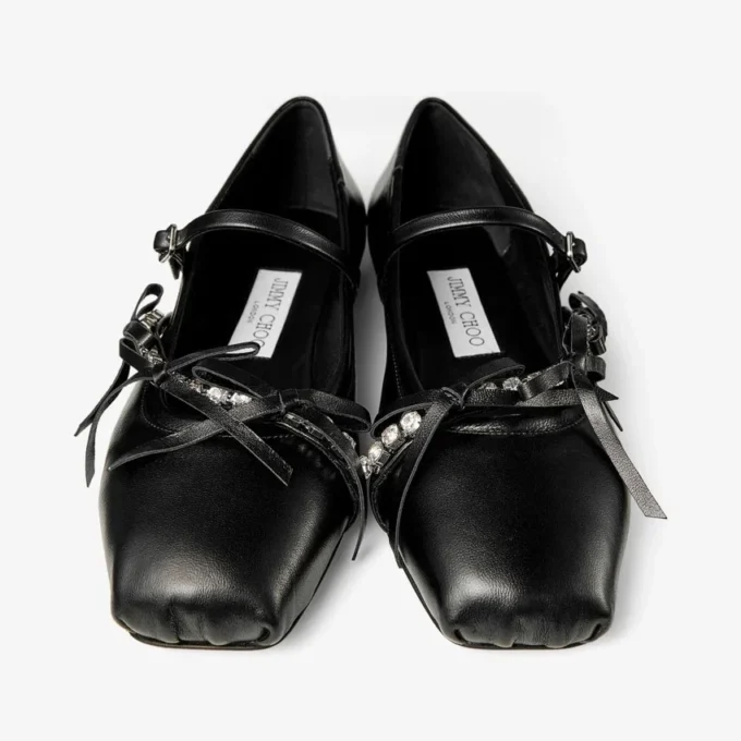 Ballerine Loli in nappa nera lucida con fiocchi in morbida pelle Ballerine Loli in nappa nera lucida con fiocchi in morbida pelle