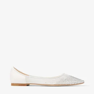 Ballerine Love Flat in rete bianca sfumata con cristalli