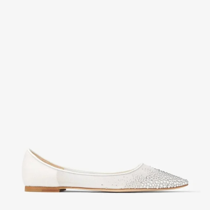 Ballerine Love Flat in rete bianca sfumata con cristalli Ballerine Love Flat in rete bianca sfumata con cristalli