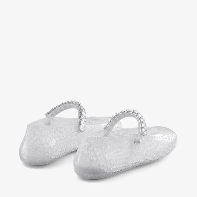 Ballerine trasparenti in gelatina con decorazioni in cristallo