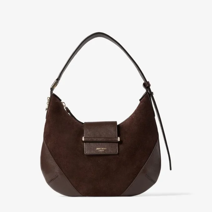 Bar Hobo Borsa a tracolla piccola in pelle scamosciata color cioccolato con rifiniture in pelle stile Biker Bar Hobo Borsa a tracolla piccola in pelle scamosciata color cioccolato con rifiniture in pelle stile Biker