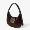 Bar Hobo Borsa a tracolla piccola in pelle scamosciata color cioccolato con rifiniture in pelle stile Biker Bar Hobo Borsa a tracolla piccola in pelle scamosciata color cioccolato con rifiniture in pelle stile Biker