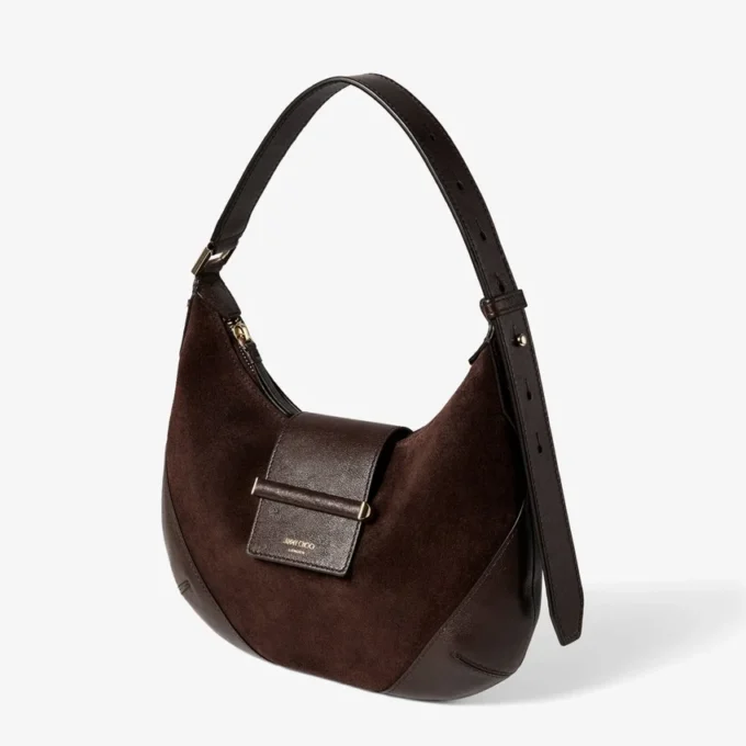 Bar Hobo Borsa a tracolla piccola in pelle scamosciata color cioccolato con rifiniture in pelle stile Biker Bar Hobo Borsa a tracolla piccola in pelle scamosciata color cioccolato con rifiniture in pelle stile Biker