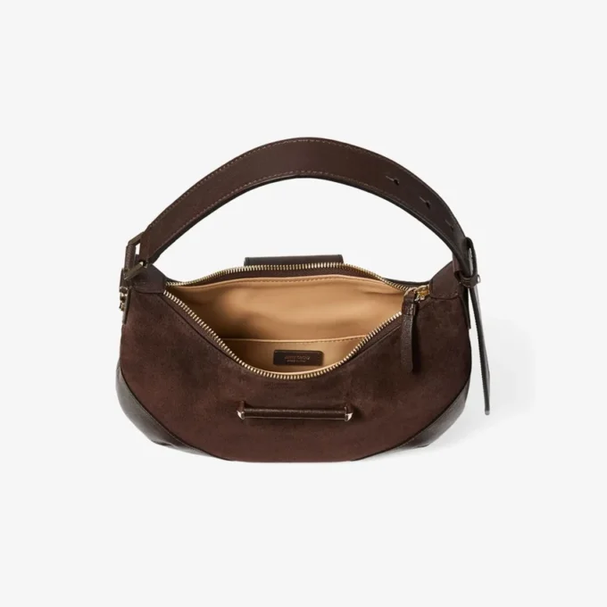 Bar Hobo Borsa a tracolla piccola in pelle scamosciata color cioccolato con rifiniture in pelle stile Biker Bar Hobo Borsa a tracolla piccola in pelle scamosciata color cioccolato con rifiniture in pelle stile Biker