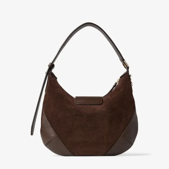 Bar Hobo Borsa a tracolla piccola in pelle scamosciata color cioccolato con rifiniture in pelle stile Biker Bar Hobo Borsa a tracolla piccola in pelle scamosciata color cioccolato con rifiniture in pelle stile Biker