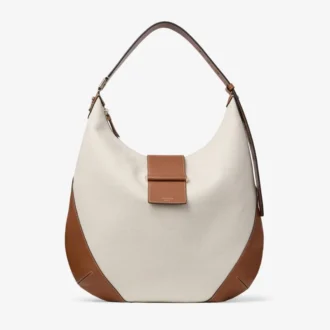 Bar Hobo Medium Borsa a tracolla in tela riciclata naturale e marrone chiaro con finiture in pelle Biker