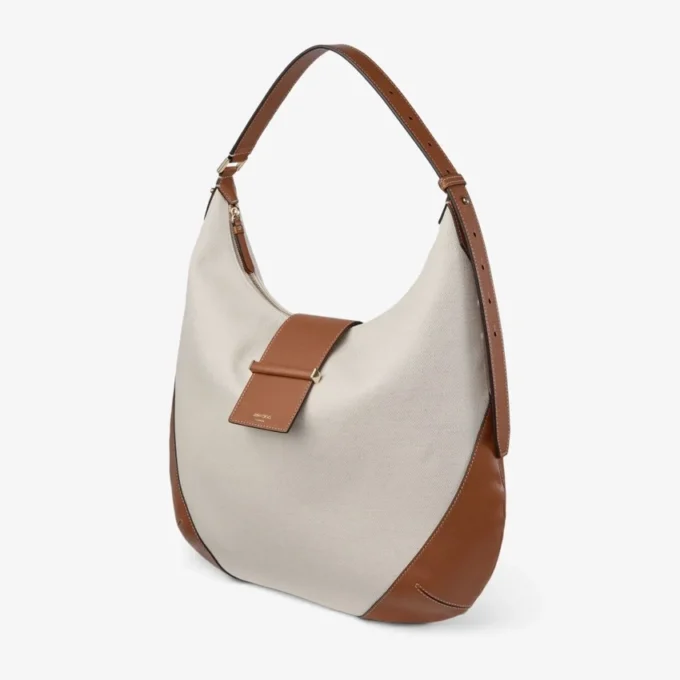 Bar Hobo Medium Borsa a tracolla in tela riciclata naturale e marrone chiaro con finiture in pelle Biker Bar Hobo Medium Borsa a tracolla in tela riciclata naturale e marrone chiaro con finiture in pelle Biker