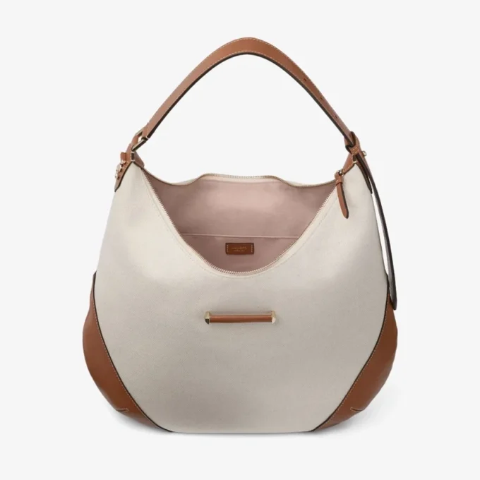 Bar Hobo Medium Borsa a tracolla in tela riciclata naturale e marrone chiaro con finiture in pelle Biker Bar Hobo Medium Borsa a tracolla in tela riciclata naturale e marrone chiaro con finiture in pelle Biker