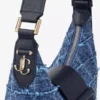 Bar Hobo Small Borsa a tracolla in tessuto denim a trama incrociata color blu navy con finiture in pelle stile Biker Bar Hobo Small Borsa a tracolla in tessuto denim a trama incrociata color blu navy con finiture in pelle stile Biker