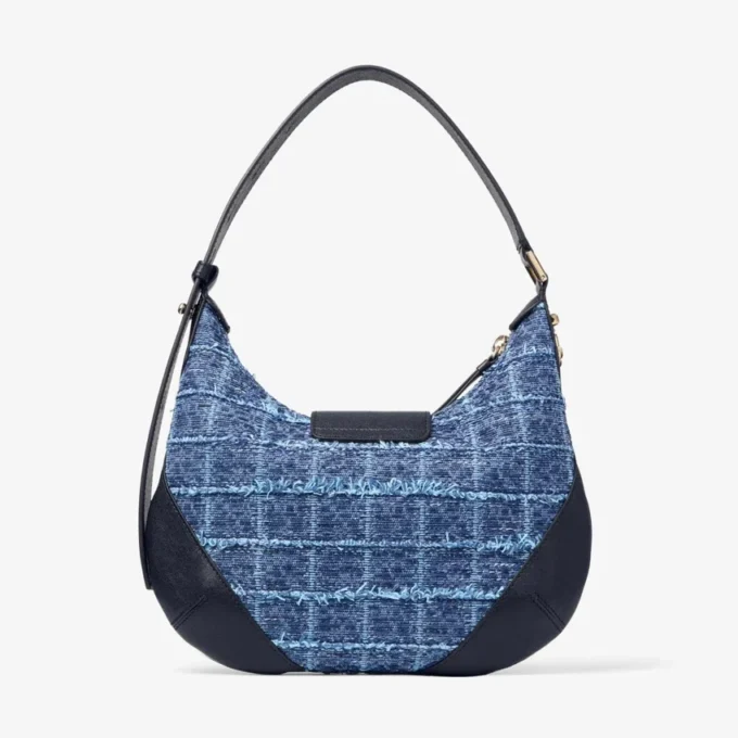Bar Hobo Small Borsa a tracolla in tessuto denim a trama incrociata color blu navy con finiture in pelle stile Biker Bar Hobo Small Borsa a tracolla in tessuto denim a trama incrociata color blu navy con finiture in pelle stile Biker