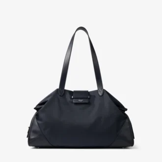 Bar Holdall Borsa da viaggio grande in nylon marino con finiture in pelle di vitello liscia