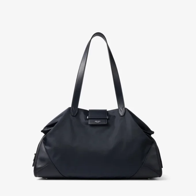 Bar Holdall Borsa da viaggio grande in nylon marino con finiture in pelle di vitello liscia Bar Holdall Borsa da viaggio grande in nylon marino con finiture in pelle di vitello liscia