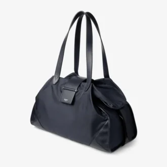 Bar Holdall Borsa da viaggio grande in nylon marino con finiture in pelle di vitello liscia