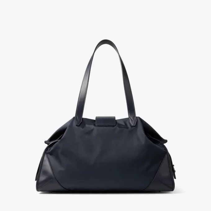 Bar Holdall Borsa da viaggio grande in nylon marino con finiture in pelle di vitello liscia Bar Holdall Borsa da viaggio grande in nylon marino con finiture in pelle di vitello liscia