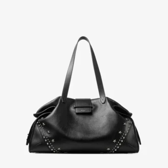 Bar Holdall Large: borsa tote nera in morbida pelle di vitello martellata con stelle in rilievo