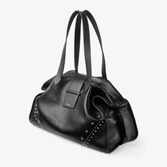 Bar Holdall Large: borsa tote nera in morbida pelle di vitello martellata con stelle in rilievo