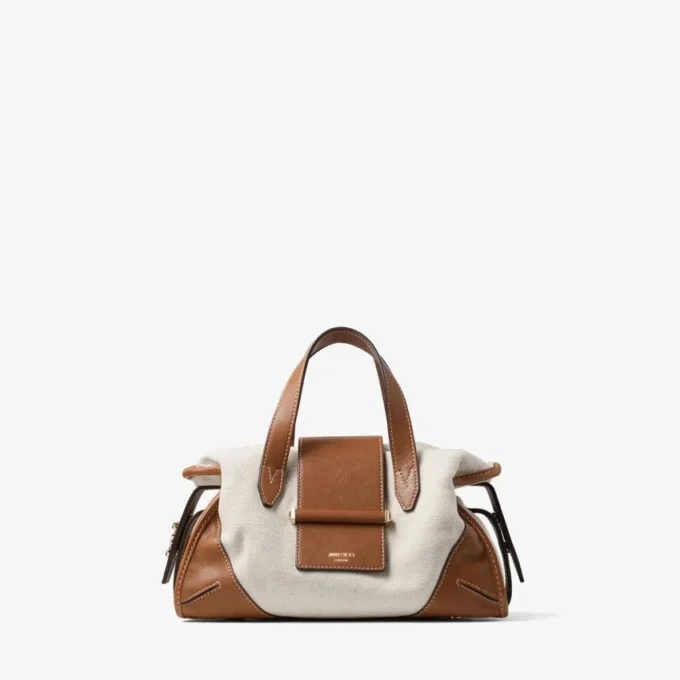 Bar Holdall Small Borsa da viaggio in tela riciclata naturale e marrone chiaro con finiture in pelle Biker Bar Holdall Small Borsa da viaggio in tela riciclata naturale e marrone chiaro con finiture in pelle Biker