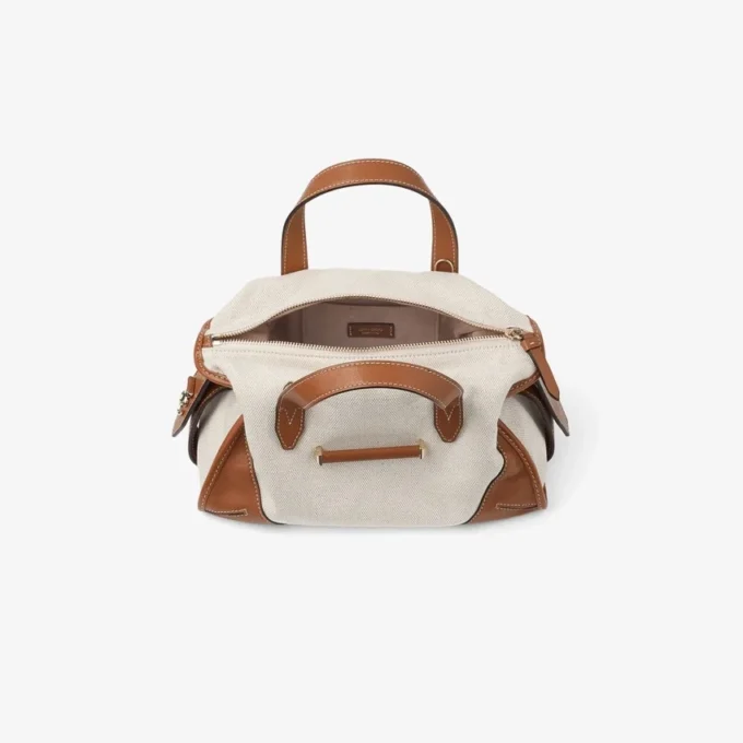 Bar Holdall Small Borsa da viaggio in tela riciclata naturale e marrone chiaro con finiture in pelle Biker Bar Holdall Small Borsa da viaggio in tela riciclata naturale e marrone chiaro con finiture in pelle Biker