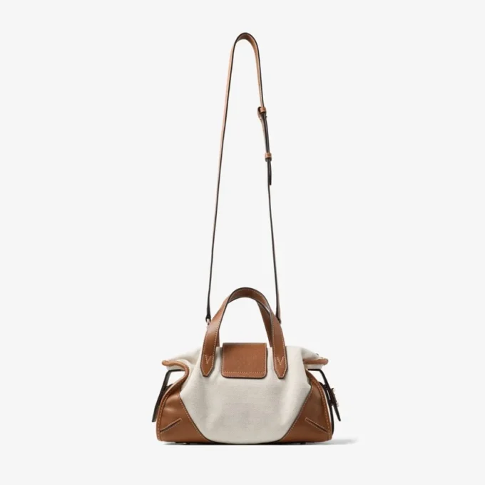 Bar Holdall Small Borsa da viaggio in tela riciclata naturale e marrone chiaro con finiture in pelle Biker Bar Holdall Small Borsa da viaggio in tela riciclata naturale e marrone chiaro con finiture in pelle Biker