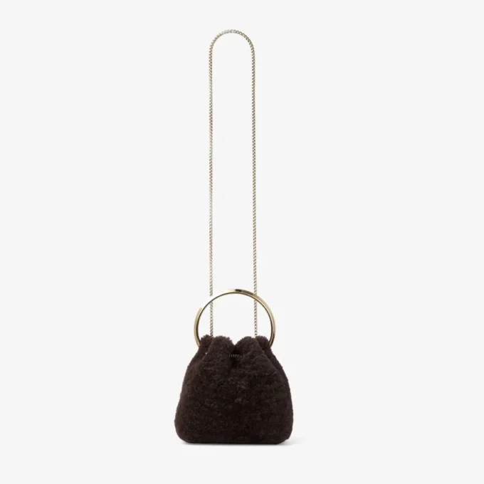Borsa a secchiello Bon Bon color cioccolato con manico in metallo Borsa a secchiello Bon Bon color cioccolato con manico in metallo