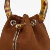 Borsa a secchiello Bon Bon in pelle scamosciata color cuoio con chiusura a perline e manico tartarugato Borsa a secchiello Bon Bon in pelle scamosciata color cuoio con chiusura a perline e manico tartarugato