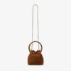 Borsa a secchiello Bon Bon in pelle scamosciata color cuoio con chiusura a perline e manico tartarugato Borsa a secchiello Bon Bon in pelle scamosciata color cuoio con chiusura a perline e manico tartarugato