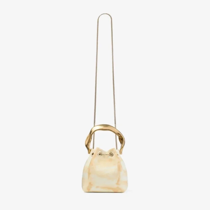 Borsa a secchiello Bon Bon in pelle tie-dye mix naturale con manico scolpito Borsa a secchiello Bon Bon in pelle tie-dye mix naturale con manico scolpito