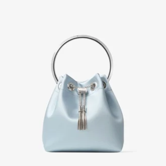 Borsa a secchiello Bon Bon in raso blu ghiaccio