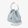 Borsa a secchiello Bon Bon in raso blu ghiaccio Borsa a secchiello Bon Bon in raso blu ghiaccio