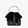 Borsa a secchiello Bon Bon in raso nero con fiocco in velluto Borsa a secchiello Bon Bon in raso nero con fiocco in velluto