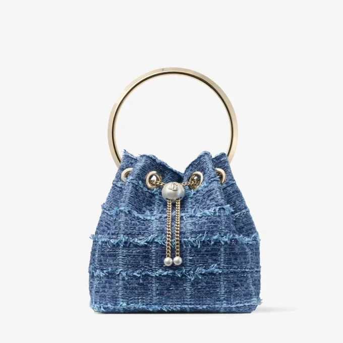 Borsa a secchiello Bon Bon in tessuto denim a trama incrociata Borsa a secchiello Bon Bon in tessuto denim a trama incrociata