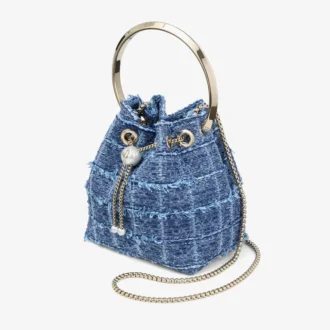 Borsa a secchiello Bon Bon in tessuto denim a trama incrociata Borsa a secchiello Bon Bon in tessuto denim a trama incrociata