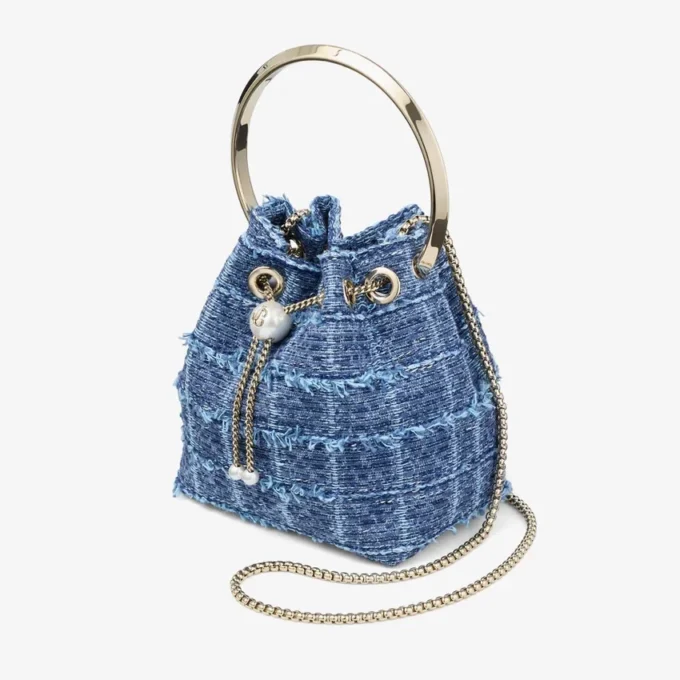 Borsa a secchiello Bon Bon in tessuto denim a trama incrociata Borsa a secchiello Bon Bon in tessuto denim a trama incrociata