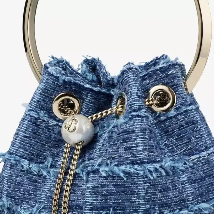 Borsa a secchiello Bon Bon in tessuto denim a trama incrociata Borsa a secchiello Bon Bon in tessuto denim a trama incrociata