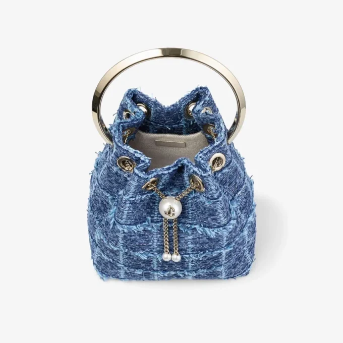 Borsa a secchiello Bon Bon in tessuto denim a trama incrociata Borsa a secchiello Bon Bon in tessuto denim a trama incrociata
