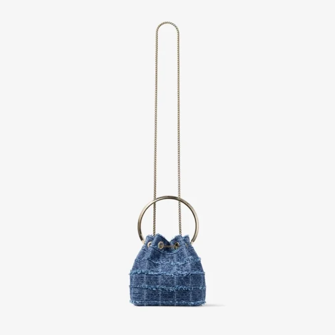 Borsa a secchiello Bon Bon in tessuto denim a trama incrociata Borsa a secchiello Bon Bon in tessuto denim a trama incrociata