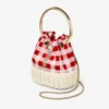 Borsa a secchiello Bon Bon in tessuto di cotone a quadretti rosso rubino e vimini