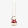 Borsa a secchiello Bon Bon in tessuto di cotone a quadretti rosso rubino e vimini