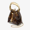 Borsa a secchiello Bon Bon trasparente tartarugata con manico scolpito Borsa a secchiello Bon Bon trasparente tartarugata con manico scolpito