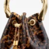 Borsa a secchiello Bon Bon trasparente tartarugata con manico scolpito Borsa a secchiello Bon Bon trasparente tartarugata con manico scolpito