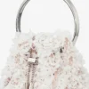 Borsa a secchiello in raso avorio Bon Bon con ricamo a petali Borsa a secchiello in raso avorio Bon Bon con ricamo a petali