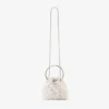 Borsa a secchiello in raso avorio Bon Bon con ricamo a petali Borsa a secchiello in raso avorio Bon Bon con ricamo a petali